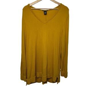 Adrianna Papell Mustard Oversized V-Neck Long Sleeve Top Size Large